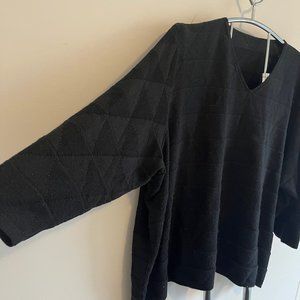 Women's Black Textured V-Neck Sweater - Plus Size 5x